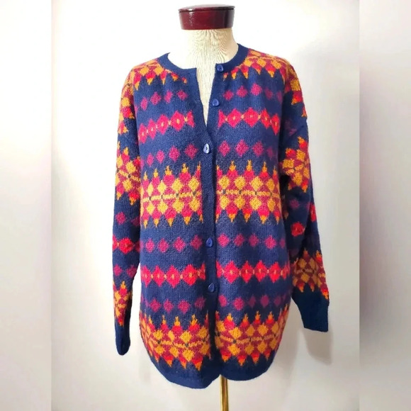Minkha 100% alpaca colourful patterned long cardigan. Size  XL - Picture 1 of 10